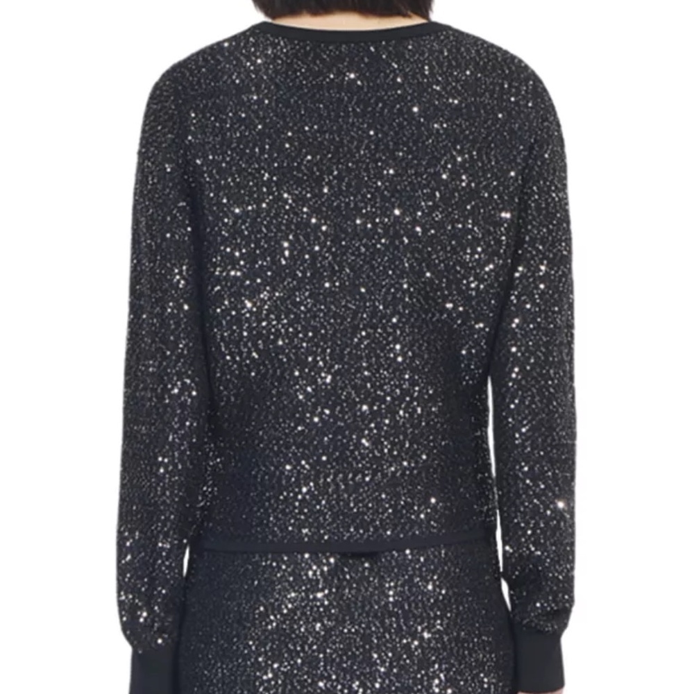 NWT | The Kooples | Black Knit Cardigan Sweater  | Silver Sequin-Embellished - Picture 5 of 10